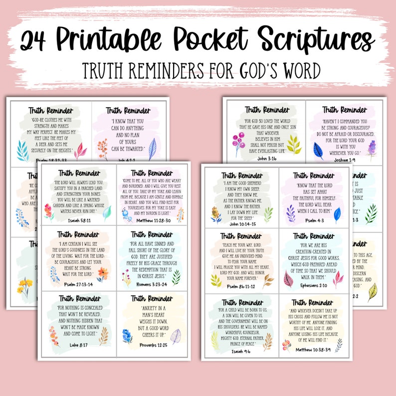 24 Printable Pocket Scriptures Mini Bible Verse Cards Etsy