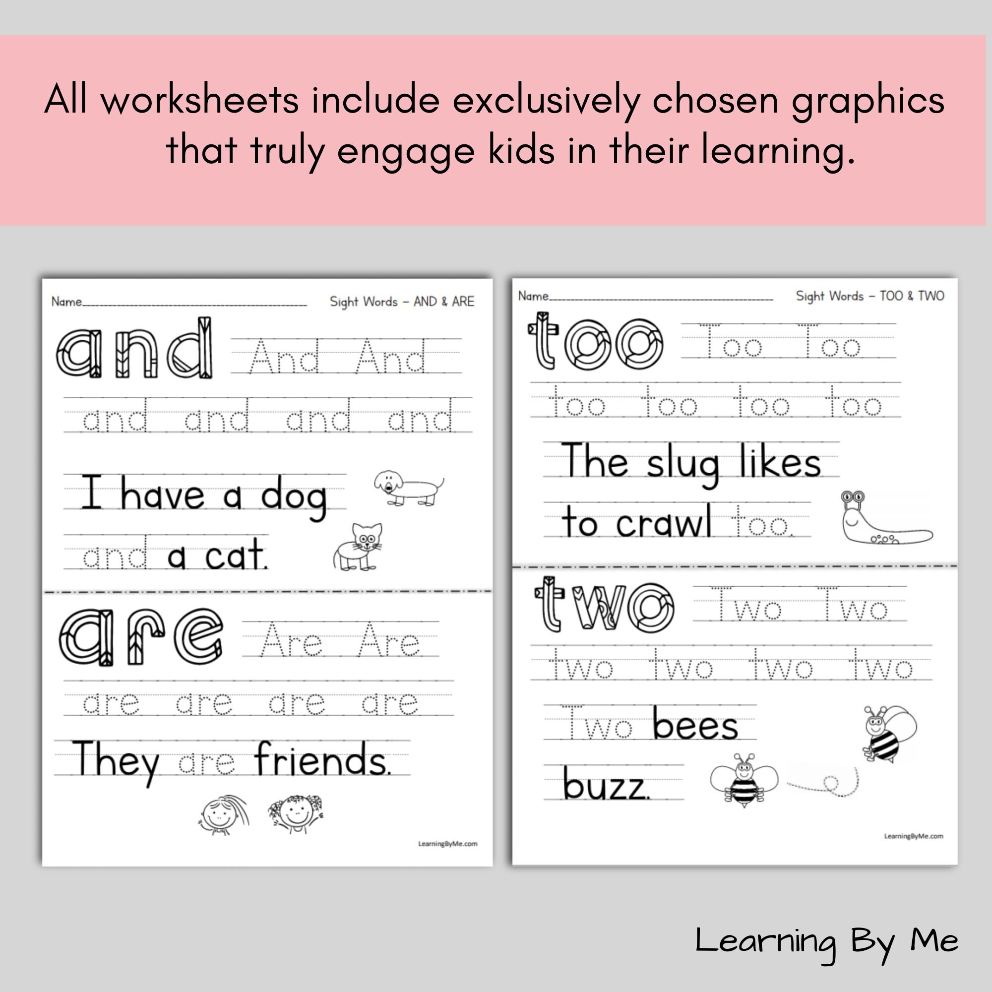 60 Printable Sight Word Worksheets Color & Trace 120 Sight Etsy