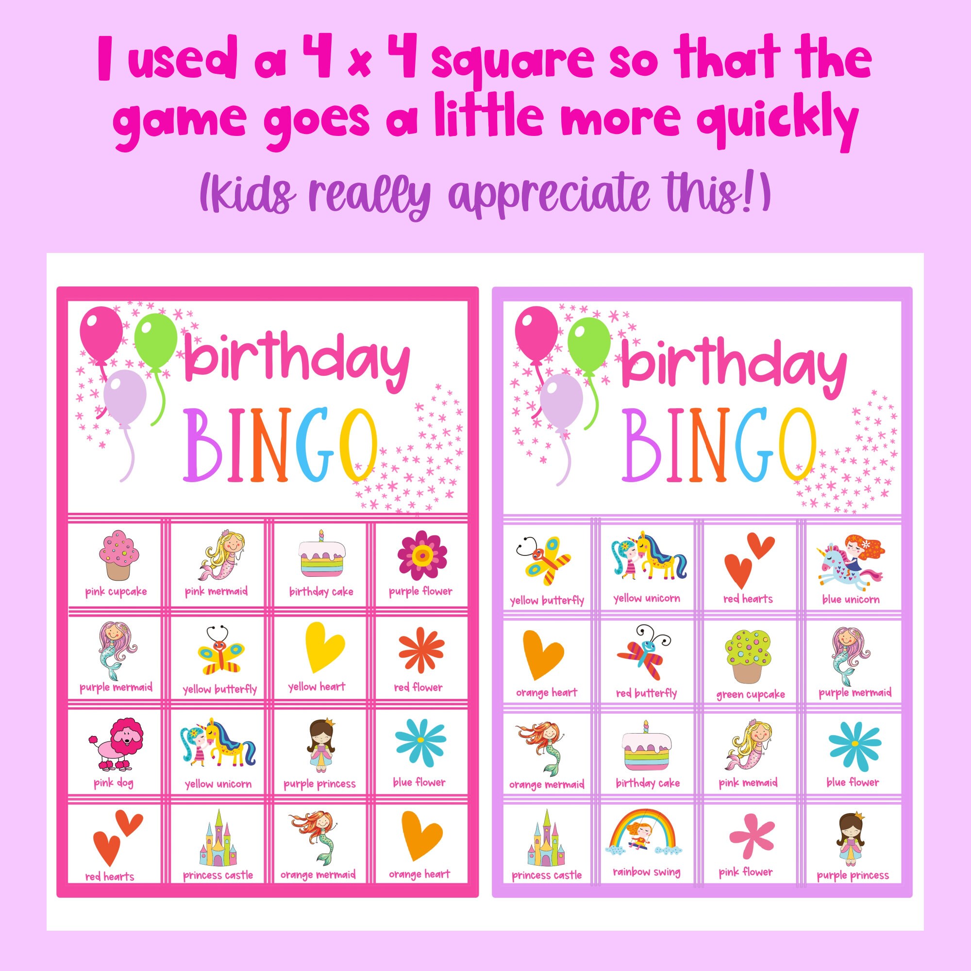 Girl's Printable Birthday BINGO - Girl's Birthday Party Games ...
