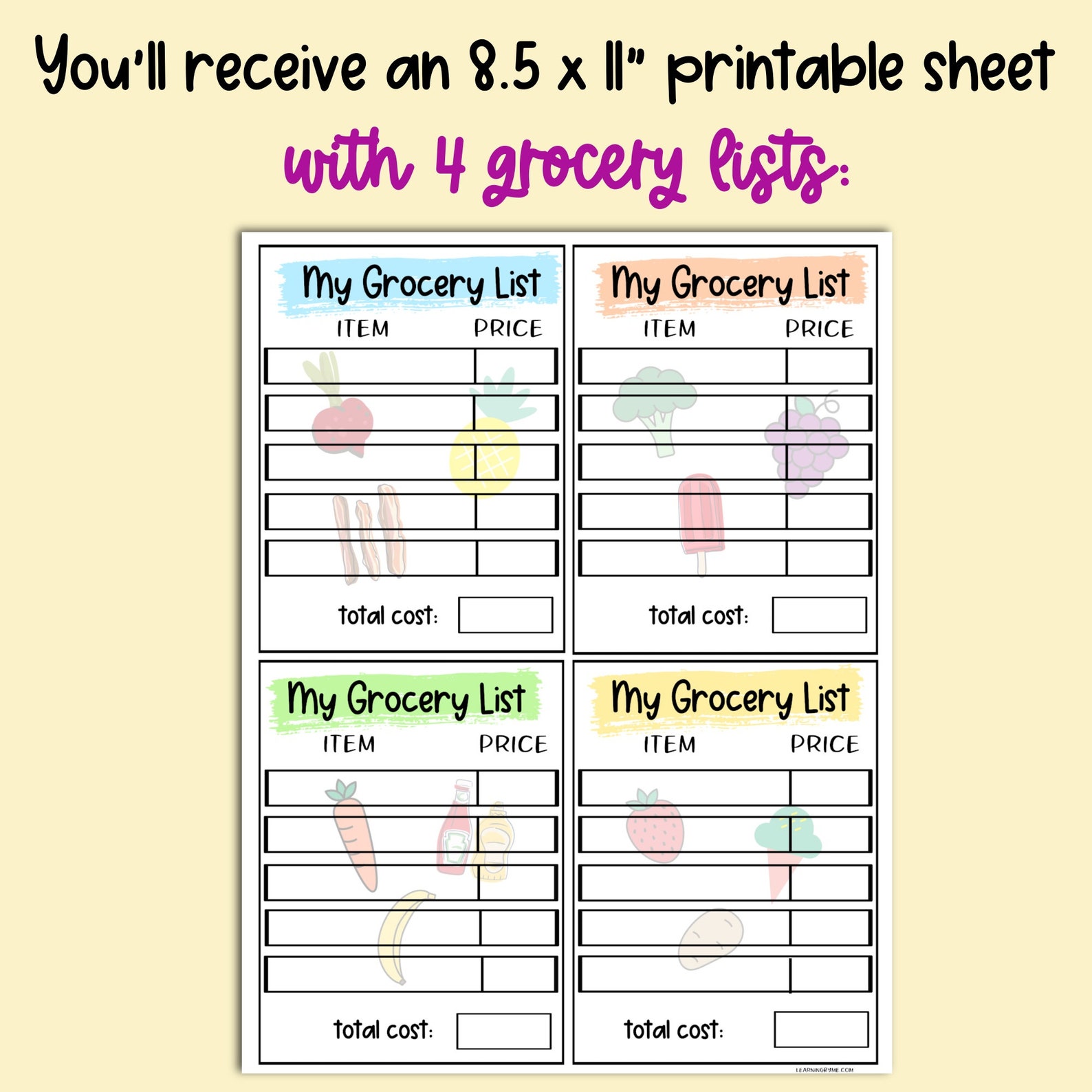 Printable Grocery List for Kids elementary school activity | Etsy