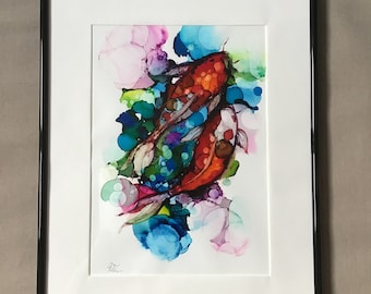 Koi fish drawing, unique and original art for walls, art contemporary, art moderne