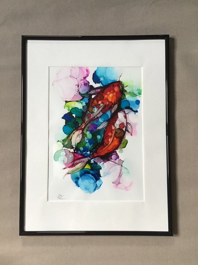 Koi fish drawing, unique and original art for walls, art contemporary, art moderne image 1