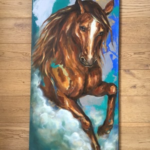 Rennend paard schilderij Dierlijk schilderij paard Olieverfschilderij paard Paard minnaar cadeau