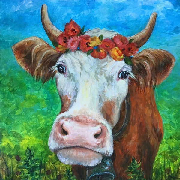 Portrait d'une vache suisse heureuse