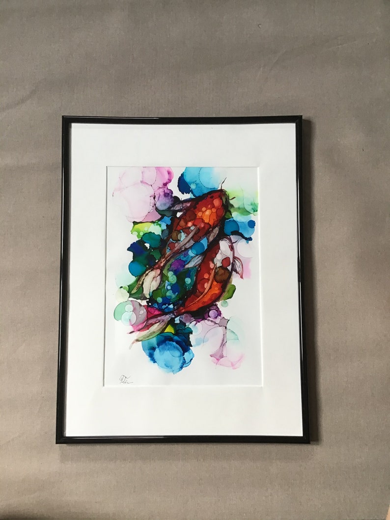 Koi fish drawing, unique and original art for walls, art contemporary, art moderne image 4