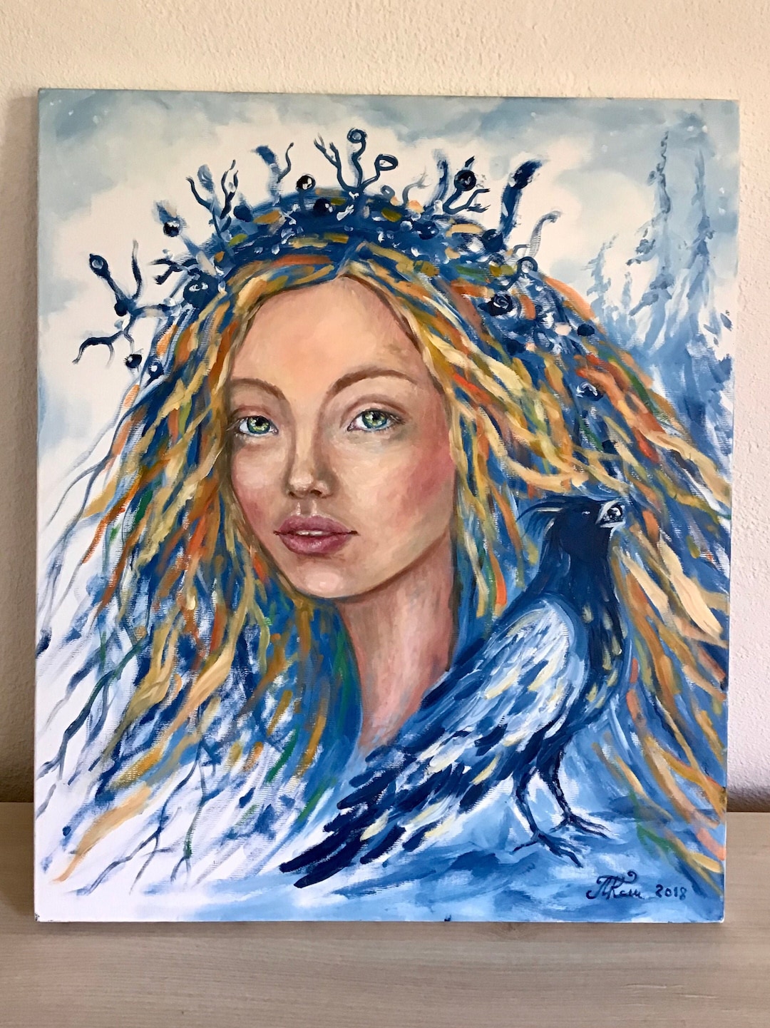 Young Girl and Bird Wall Art Forest Fairy Oil Painting Art Etsy