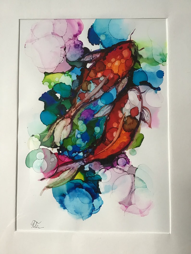 Koi fish drawing, unique and original art for walls, art contemporary, art moderne image 5