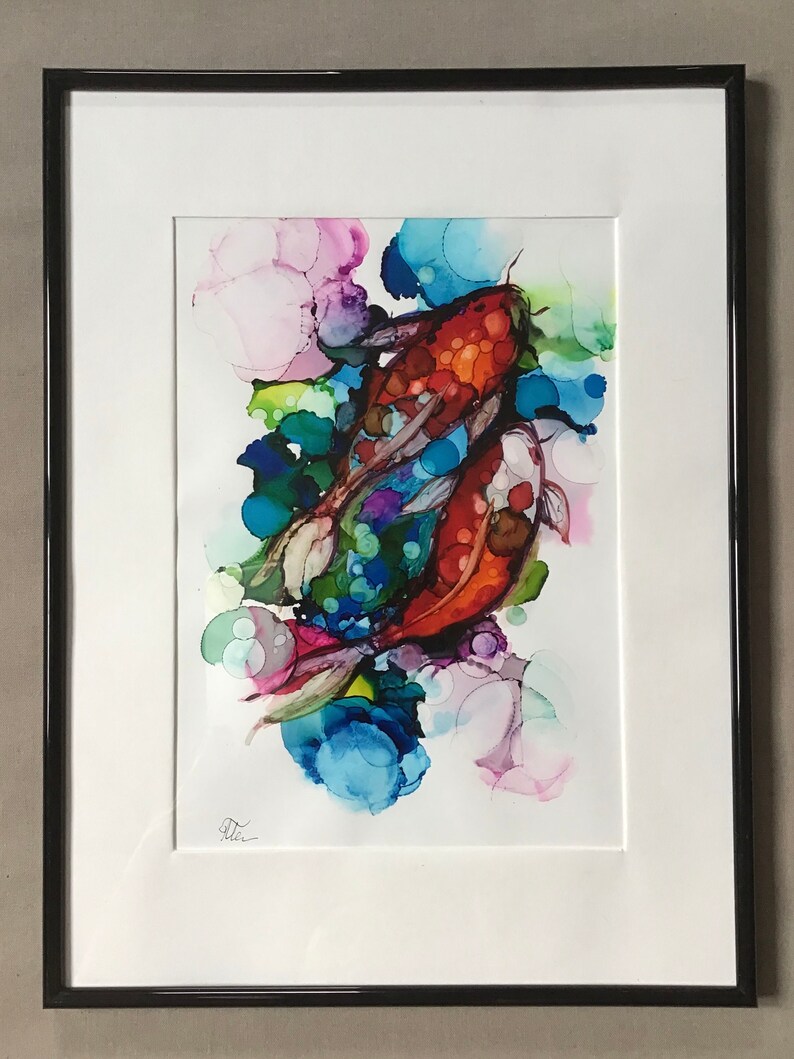 Koi fish drawing, unique and original art for walls, art contemporary, art moderne image 2