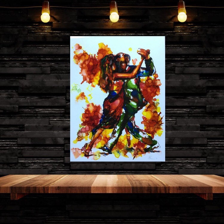 Peinture à L'encre de Tango, Mur d'art Danse, Toile L'encre, Tango Argentin, Danse Dynamique, Coloré