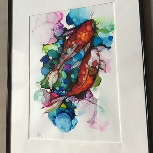 Koi fish drawing, unique and original art for walls, art contemporary, art moderne image 3