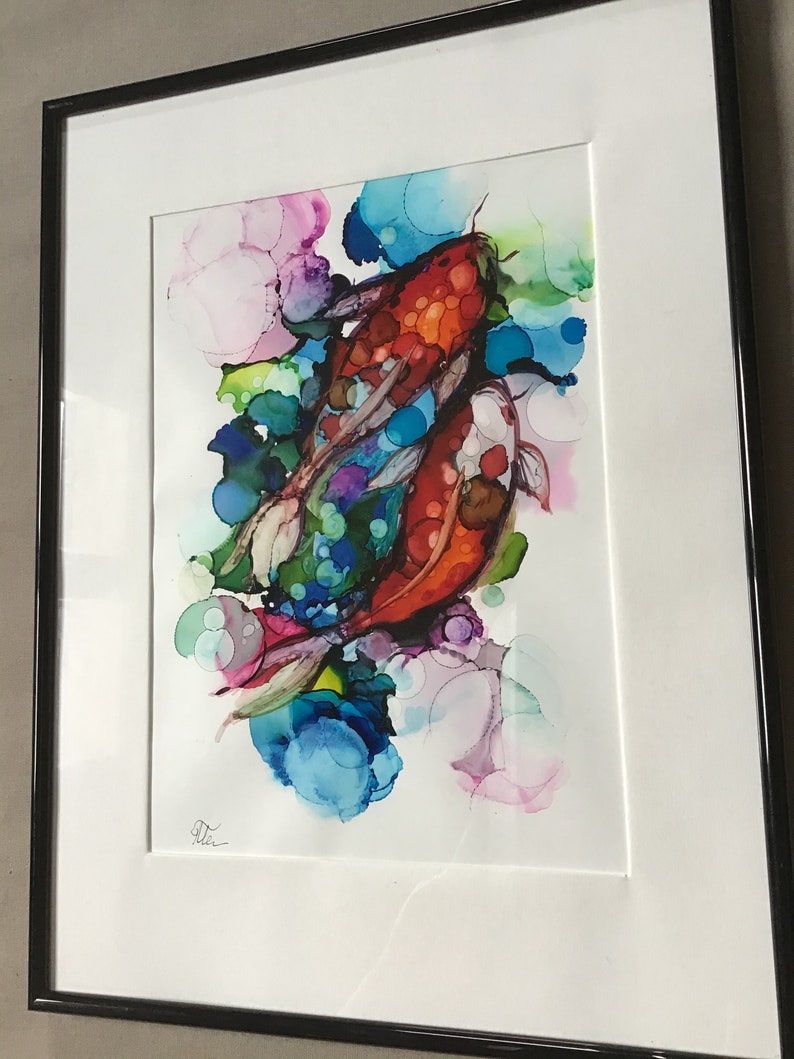 Koi fish drawing, unique and original art for walls, art contemporary, art moderne image 3