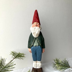 Gnome/Elf Woodcarving.  Hand carved, hand painted.  All year round collectible.  Folk Art by DarLinWoodcarvings.