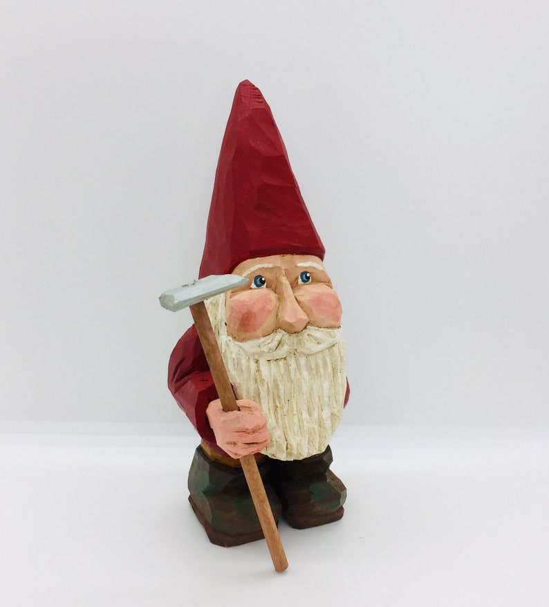 Gnomeelf gardener with hoe hand carved woodcarving all  etsy