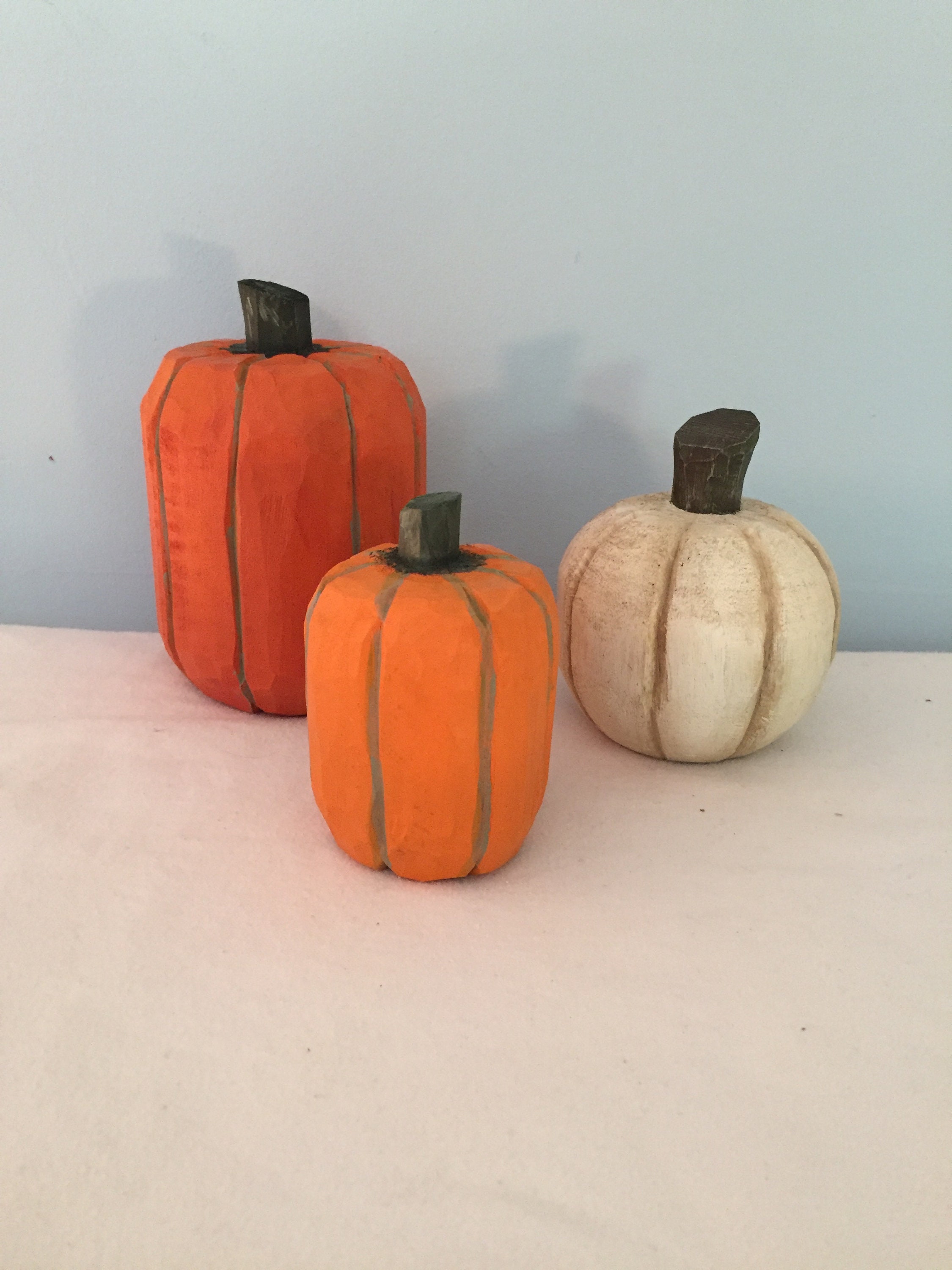 Pumpkins. Set of 3. Hand carved wood. Halloween fall season Etsy