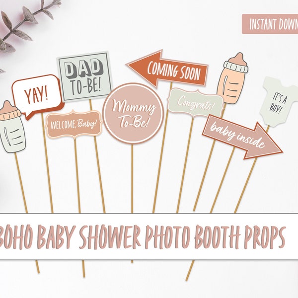 Boho Shower Photo Booth Props | The perfect baby shower activity for your bohemian baby shower! DIGITAL DOWNLOAD