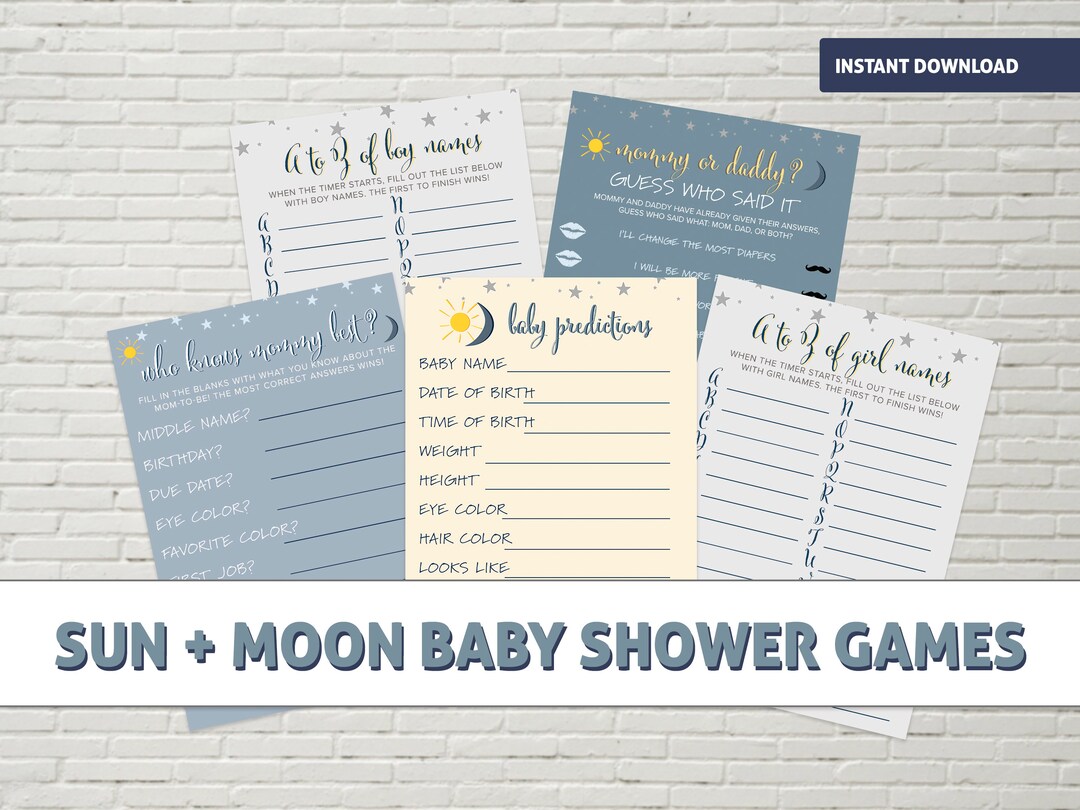 Sun and Moon Baby Shower Games This Baby Shower Games Bundle Etsy