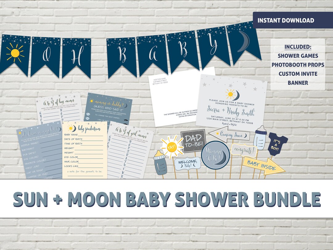 Sun and Moon Baby Shower Bundle Everything You Need for Your Shower in This Bundle DIGITAL
