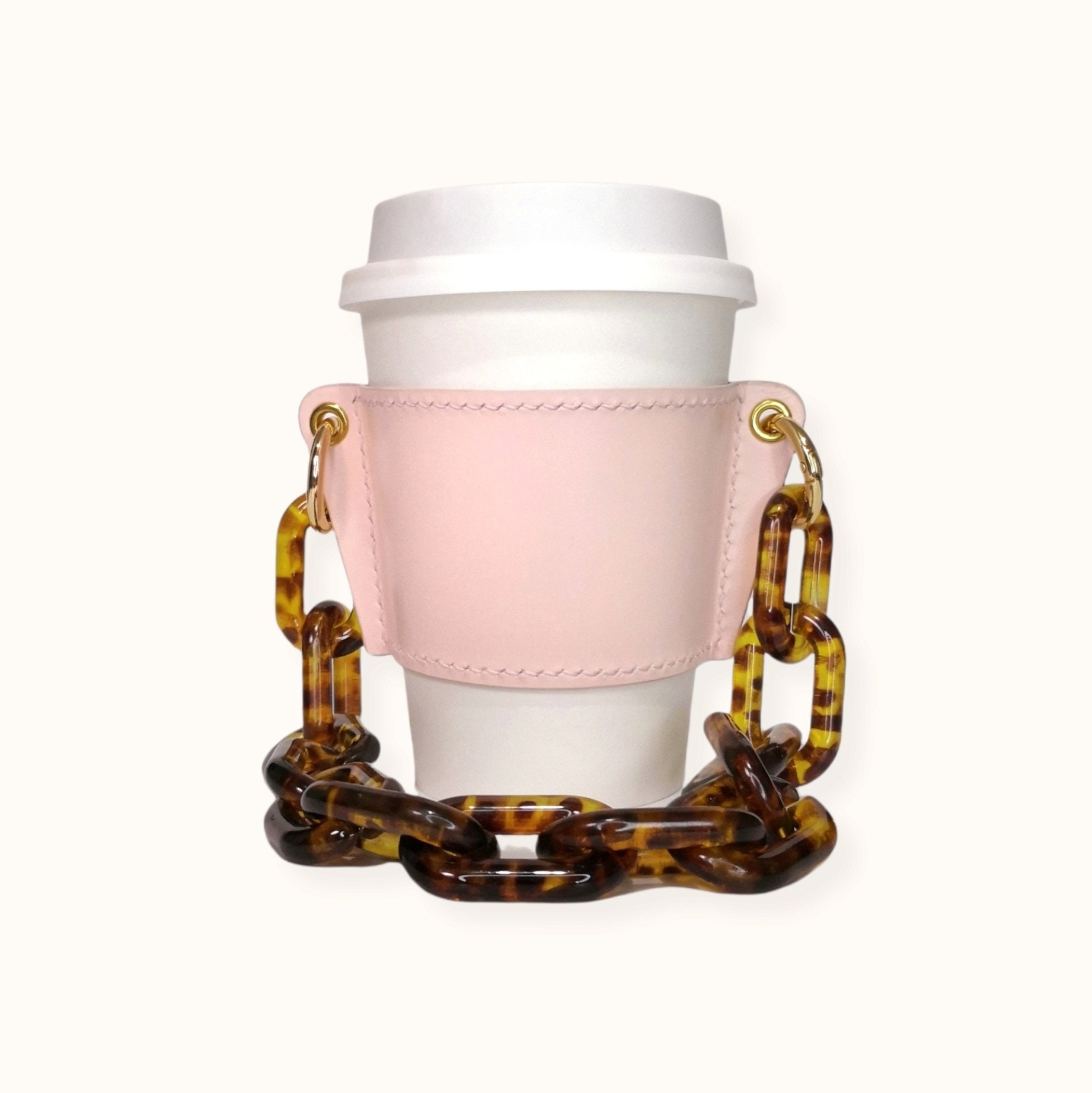 LEATHER Reusable Cupholder & Chain Handmade Coffee Cup -  Israel