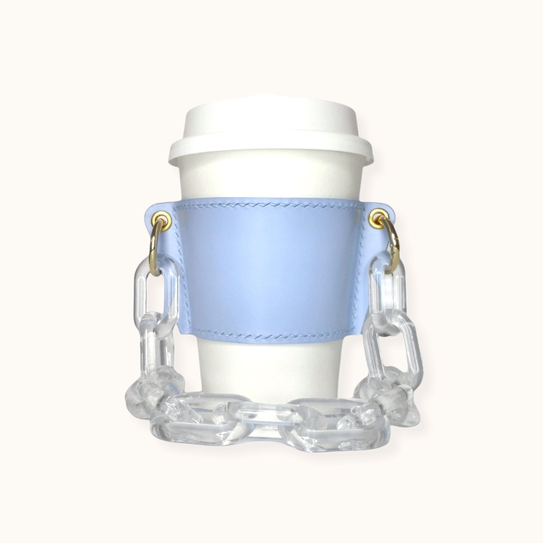 LEATHER Reusable Cupholder & Chain Handmade Coffee Cup -  Israel
