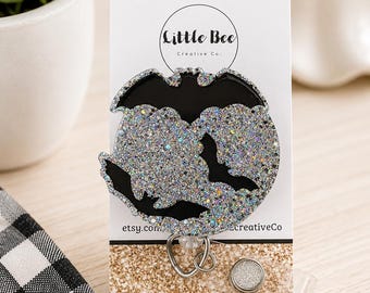 Glitter Bat and Moon Badge Reel, Halloween, Nurse Badge
