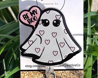 Be My Boo Ghost Badge Reel, Glitter Valentine's Day
