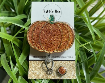 Pumpkin Badge Reel, Fall Badge Reel, Glitter Badge Reel, Pediatric Badge Reel, Halloween Badge Reel