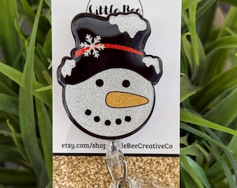 Glitter Snowman Head Badge Reel, Interchangeable Christmas Badge