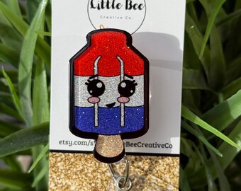 Patriotic Popsicle Badge Reel, Gift, Office, Pediatrics, 4th of July, USA