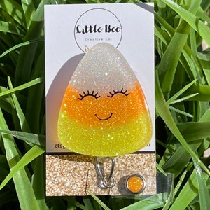 Candy Corn Badge Reel, Spooky Glitter Halloween, Pediatric Nurse Gift