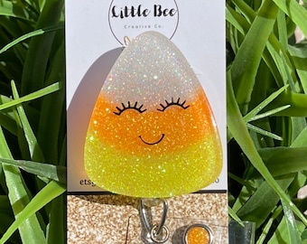 Candy Corn Badge Reel, Spooky Glitter Halloween, Pediatric Nurse Gift