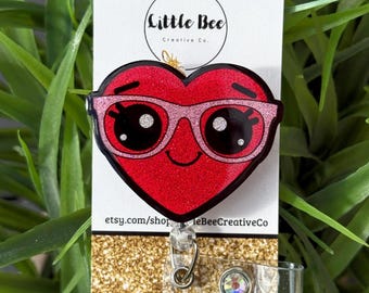 Heart with Glasses Badge Reel, Gift, Office, Pediatrics, Teacher Gift