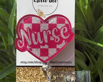 Checkered Heart Nurse Badge Reel, Gift, Pediatrics