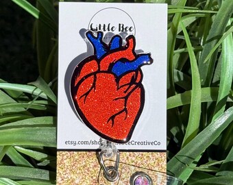 Heart Badge Reel, Glitter Anatomy Badge