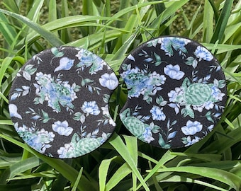 Sea Turtle Car Coaster Set, Floral Print, Cup Holder Coasters