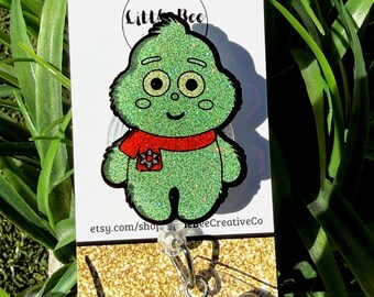 Mean One Glitter Badge Reel, Christmas Pediatric Teacher Office