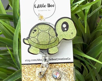 Tortoise Glitter Badge Reel, Acrylic Turtle Design