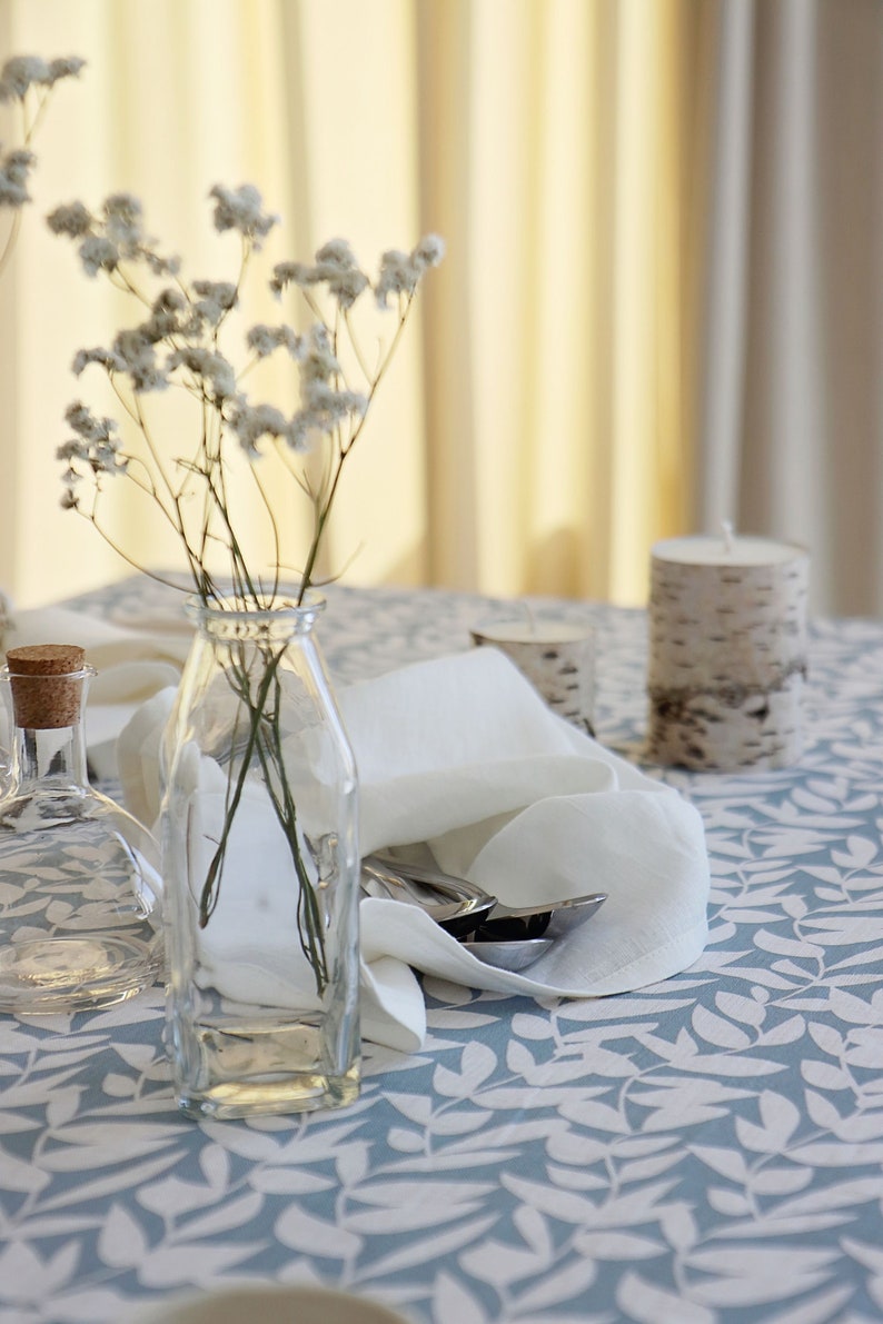Washed soft linen tablecloth. Blue tablecloth. Natural soft linen tablecloth. Easter linen tablecloth. image 4