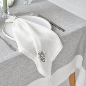 Linen napkins, Linen table napkins, Set of 2 4 6 8, Hemp napkins, Linen Napkins in white color with embroidered twig image 5