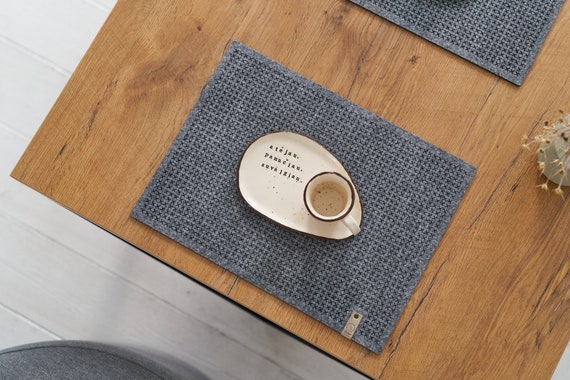 Rectangular Placemats, Grey Placemat, Felt Placemat with Laser Cut Pattern, Table Decor, Table Protector, Modern Placemat