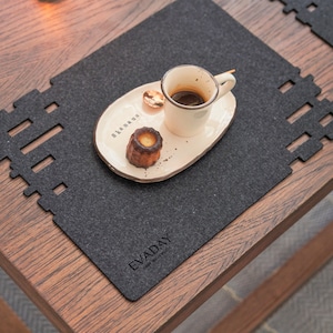 Rectangular Placemats Set, Set of Black Placemat, Felt Placemat with Laser Cut Pattern, Table Decor, Table Protector, Modern Placemat