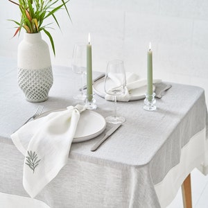 Linen napkins, Linen table napkins, Set of 2 4 6 8, Hemp napkins, Linen Napkins in white color with embroidered twig image 4