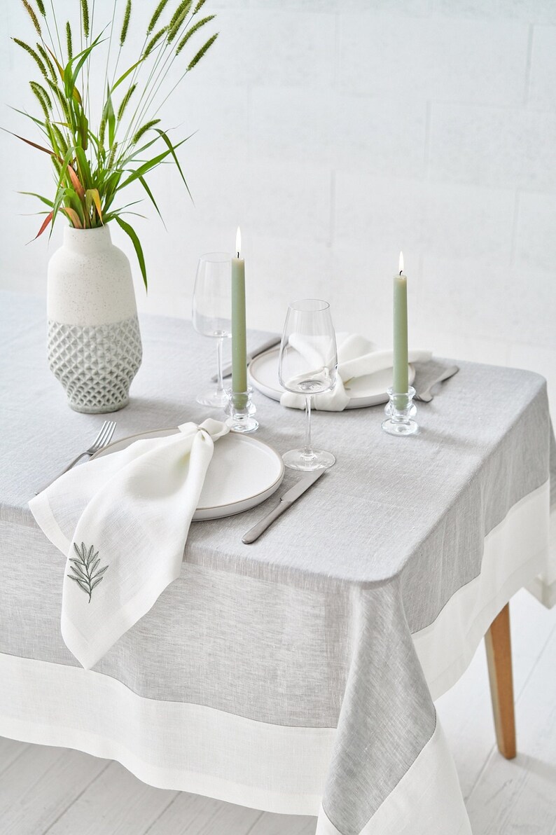 Linen napkins, Linen table napkins, Set of 2 4 6 8, Hemp napkins, Linen Napkins in white color with embroidered twig image 4