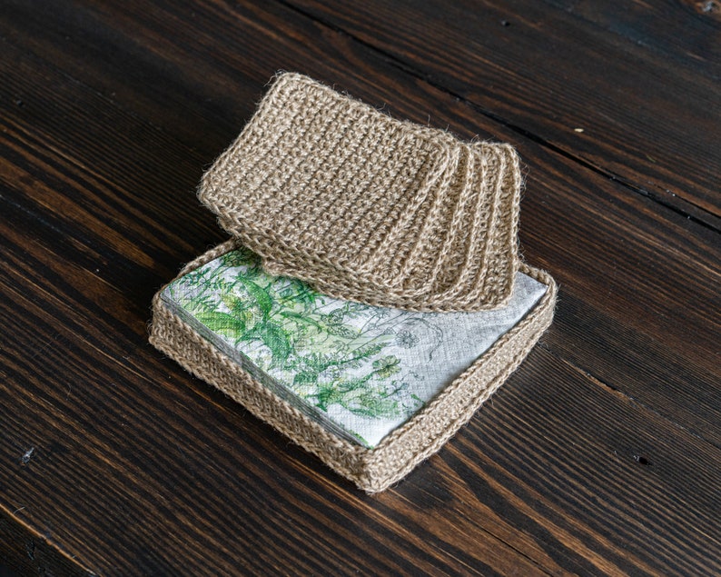 Jute coasters, handmade coasters, square jute coasters, knitted coaster image 6