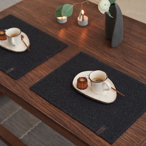 Rectangular Placemats, Set of Black Placemat, Felt Placemat with Laser Cut Pattern, Table Decor, Table Protector, Modern Placemat
