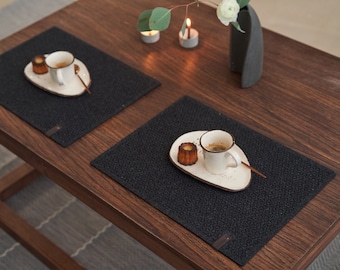 Rectangular Placemats, Set of Black Placemat, Felt Placemat with Laser Cut Pattern, Table Decor, Table Protector, Modern Placemat