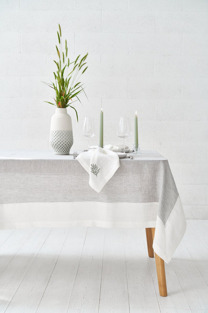 Linen napkins, Linen table napkins, Set of 2 4 6 8, Hemp napkins, Linen Napkins in white color with embroidered twig image 3