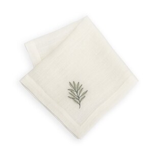 Linen napkins, Linen table napkins, Set of 2 4 6 8, Hemp napkins, Linen Napkins in white color with embroidered twig image 7
