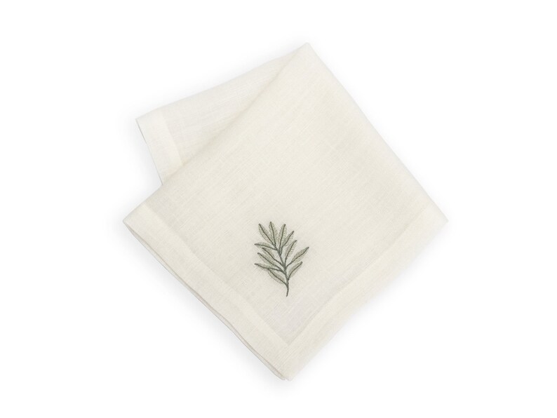 Linen napkins, Linen table napkins, Set of 2 4 6 8, Hemp napkins, Linen Napkins in white color with embroidered twig image 7