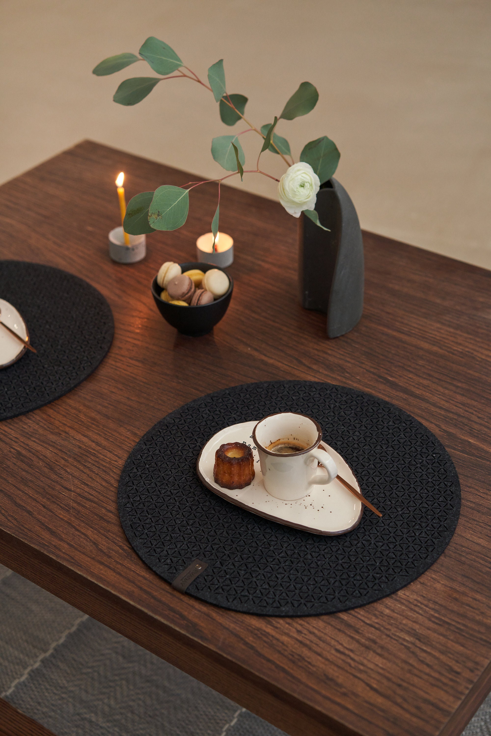 Round Felt Table Placemats, Black Table Placemat, Minimalist Table