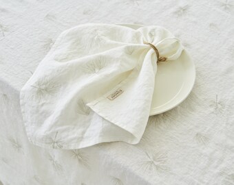 Easter linen napkins. Washed soft linen table napkins. Set of 2 4 6. Natural white color with print. Easter napkins